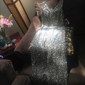 Silver sequined Adrianna Papell Gown